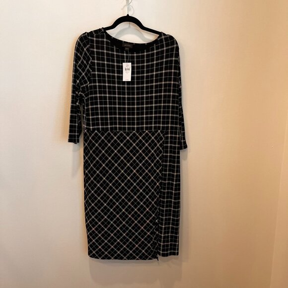 J. Jill Wearever Collection Windowpane Plaid Faux Wrap Jersey Dress NWT Large - Picture 1 of 9